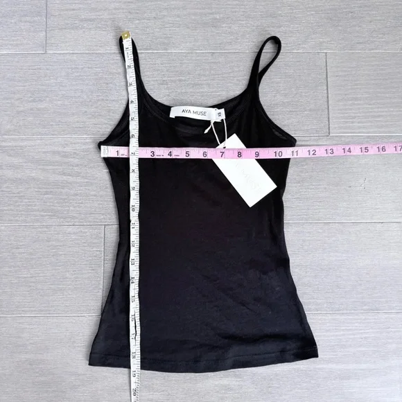 NWT AYA MUSE Scoop Tank Top Black XS Minimalist Semi Sheer Revolve - Picture 14 of 14